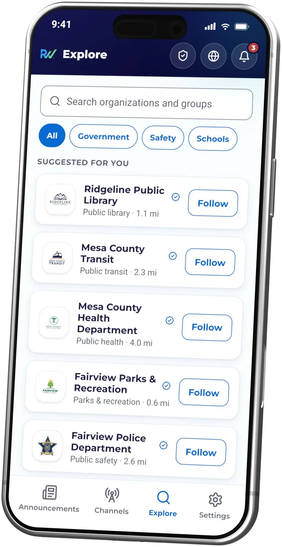 Exploring and following local organizations in the ReachWell app