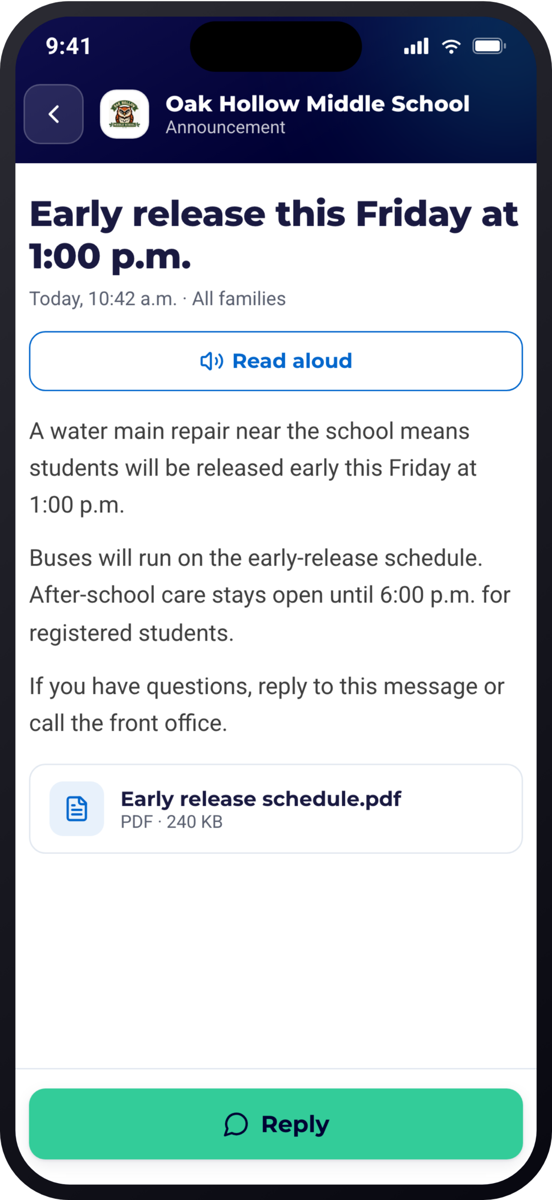 ReachWell resident app, Announcement screen