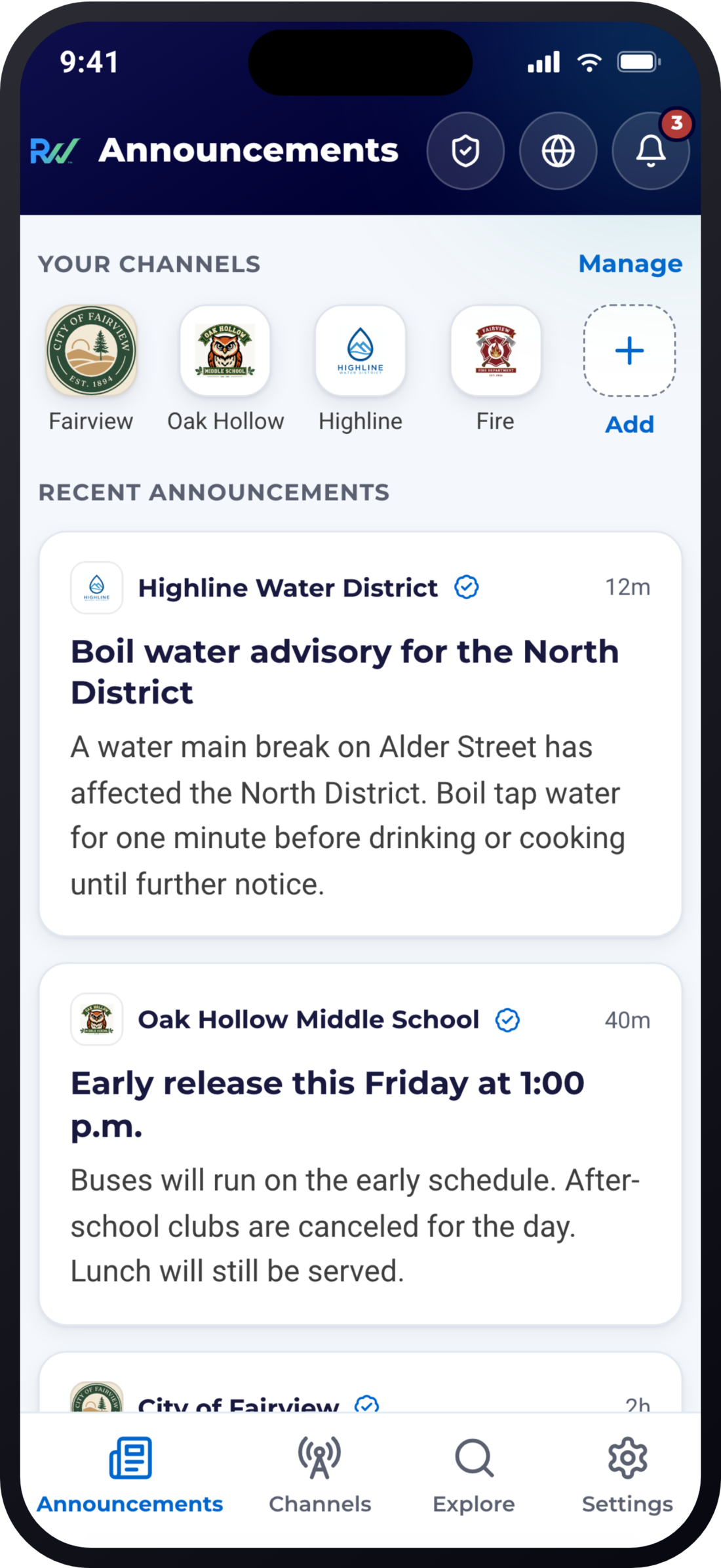 ReachWell resident app, Announcements screen