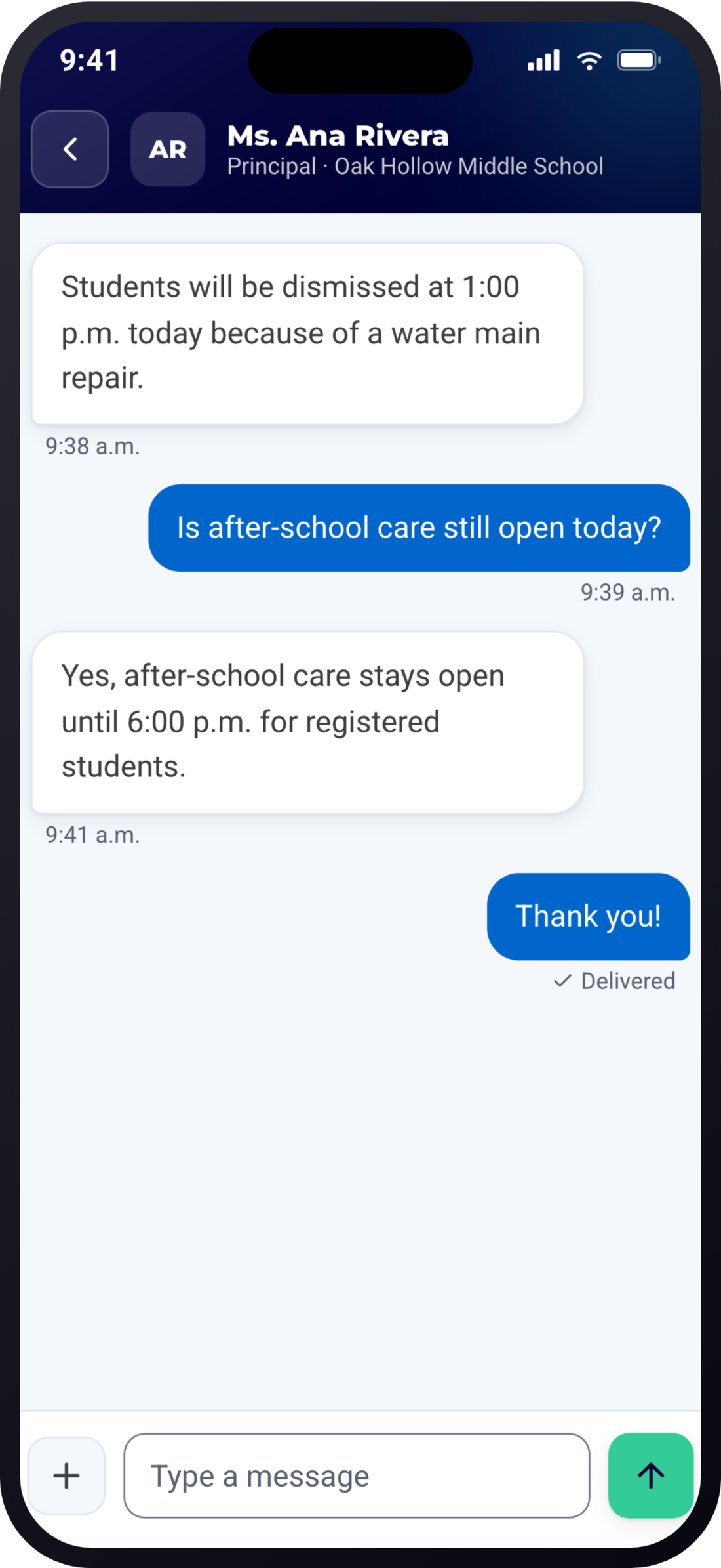 ReachWell resident app, Chat screen