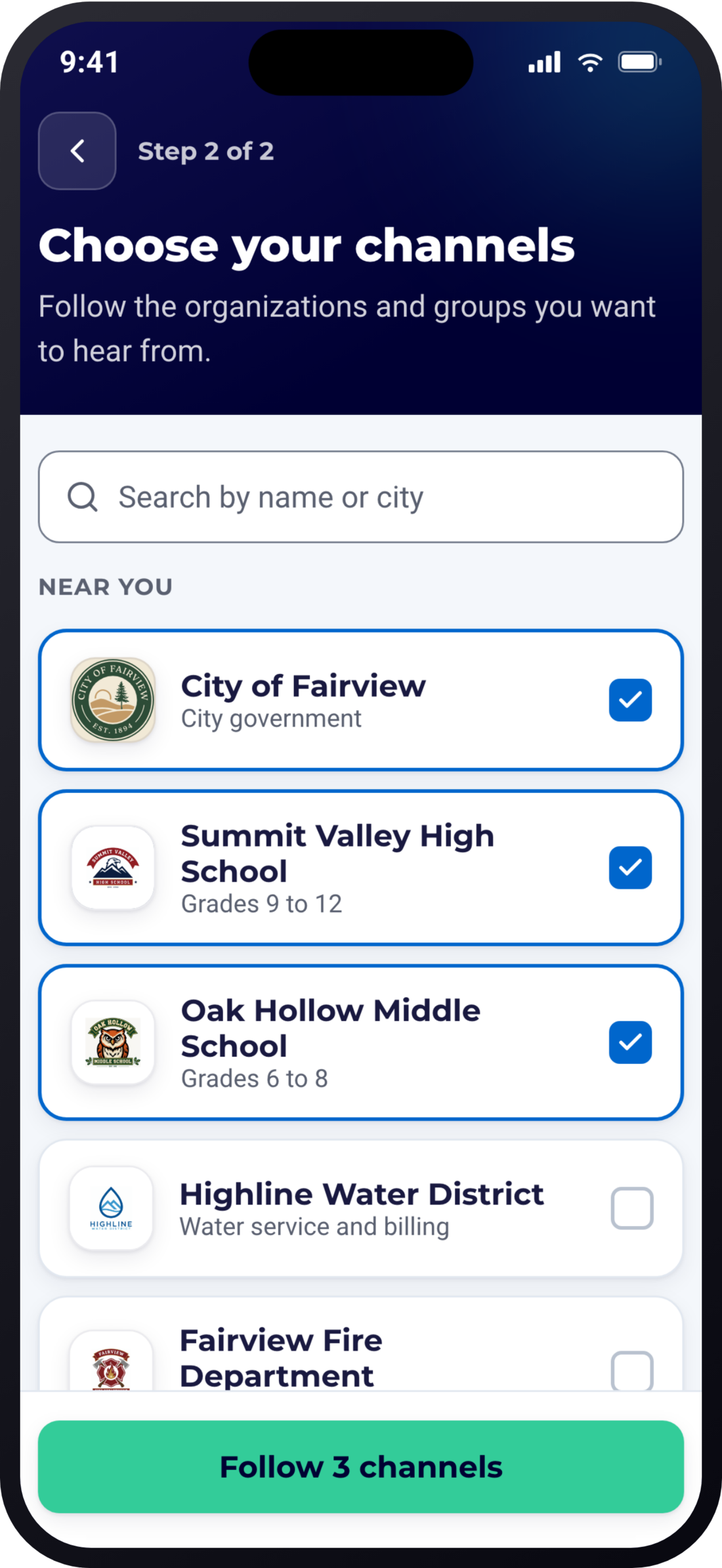 ReachWell resident app, Choose channels screen